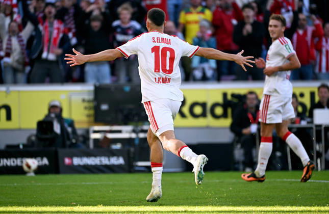 Cologne, Germany, 1. Bundesliga, Matchday 5, Rhein-Energie-Stadium Cologne, 1. FC Köln vs Bor. Mönchengladbach; Said El Mala (FC) celebrates after scoring. Celebration, Joy, Action.