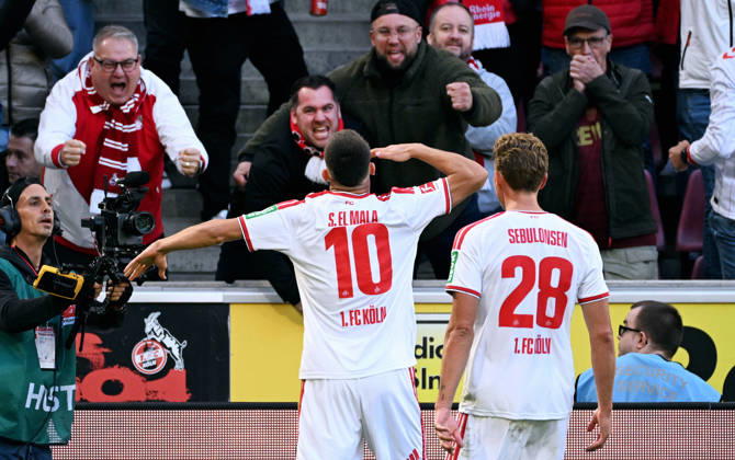 Cologne, Germany, 1. Bundesliga, Matchday 5, Rhein-Energie-Stadium Cologne, 1. FC Köln vs Bor. Mönchengladbach; Said El Mala (FC) celebrates after scoring. Celebration, Joy, Action.