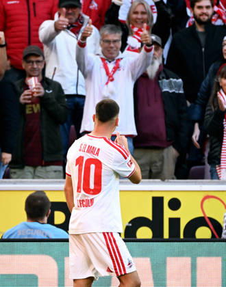 Cologne, Germany, 1. Bundesliga, Matchday 5, Rhein-Energie-Stadium Cologne, 1. FC Köln vs Bor. Mönchengladbach; Said El Mala (FC) celebrates after scoring. Celebration, Joy, Action.
