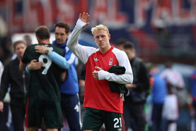 11th October 2026; Selhurst Park, London, England; Premier League Football, Crystal Palace versus Nottingham Forest; Xaver Schlager of Nottingham Forest thanking the fans after the match KatiexChan