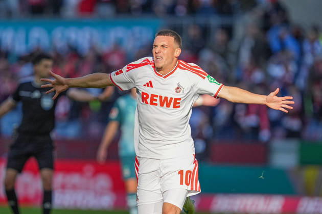 11.10.2026, xydrx, Herren, Fußball, 1.Bundesliga, 1.FC Köln - Borussia Mönchengladbach, Saison 2026 2027, RheinEnergieSTADION: Torjubel nach dem Tor zum 2:1 für den 1.FC Köln durch Torschütze Said El Mala (1.FC Köln, 10) DFB regulations prohibit any use of photographs as image sequences and or quasi-video. Copyright: HMBxMedia YannisxDreimann