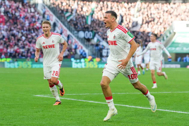 11.10.2026, xydrx, Herren, Fußball, 1.Bundesliga, 1.FC Köln - Borussia Mönchengladbach, Saison 2026 2027, RheinEnergieSTADION: Torjubel nach dem Tor zum 2:1 für den 1.FC Köln durch Torschütze Said El Mala (1.FC Köln, 10) zusammen mit Sebastian Sebulonsen (1.FC Köln, 28) DFB regulations prohibit any use of photographs as image sequences and or quasi-video. Copyright: HMBxMedia YannisxDreimann