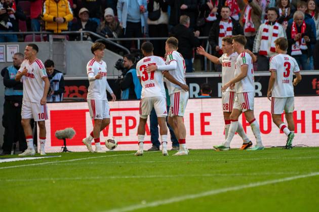 Said El-Mala, Mittelfeld, (1.FC Koeln 10), beim Jubel nach dem 2:1, 1. FC Koeln vs. Borussia Moenchengladbach, Fussball, 1. Bundesliga, 5. Spieltag, 11.10.2026 DFB DFL regulations prohibit any use of photographs as image sequences and or quasi-video Koeln Nordrhein-Westfalen Deutschland