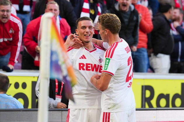 11.10.2026, xydrx, Herren, Fußball, 1.Bundesliga, 1.FC Köln - Borussia Mönchengladbach, Saison 2026 2027, RheinEnergieSTADION: Torjubel nach dem Tor zum 2:1 für den 1.FC Köln durch Torschütze Said El Mala (1.FC Köln, 10) zusammen mit Sebastian Sebulonsen (1.FC Köln, 28) DFB regulations prohibit any use of photographs as image sequences and or quasi-video. Copyright: HMBxMedia YannisxDreimann