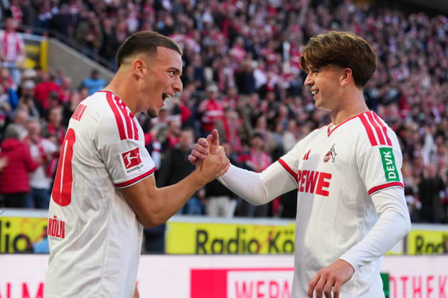 11.10.2026, xydrx, Herren, Fußball, 1.Bundesliga, 1.FC Köln - Borussia Mönchengladbach, Saison 2026 2027, RheinEnergieSTADION: Torjubel nach dem Tor zum 2:1 für den 1.FC Köln durch Torschütze Said El Mala (1.FC Köln, 10) zusammen mit Mikey Moore (1.FC Köln, 47 DFB regulations prohibit any use of photographs as image sequences and or quasi-video. Copyright: HMBxMedia YannisxDreimann