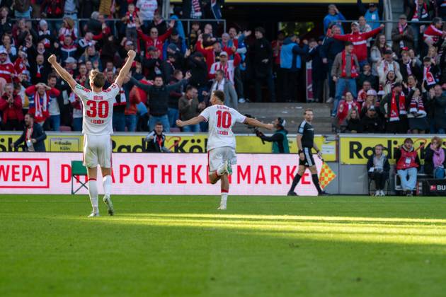 Said El-Mala, Mittelfeld, (1.FC Koeln 10), beim Jubel nach dem 2:1, 1. FC Koeln vs. Borussia Moenchengladbach, Fussball, 1. Bundesliga, 5. Spieltag, 11.10.2026 DFB DFL regulations prohibit any use of photographs as image sequences and or quasi-video Koeln Nordrhein-Westfalen Deutschland