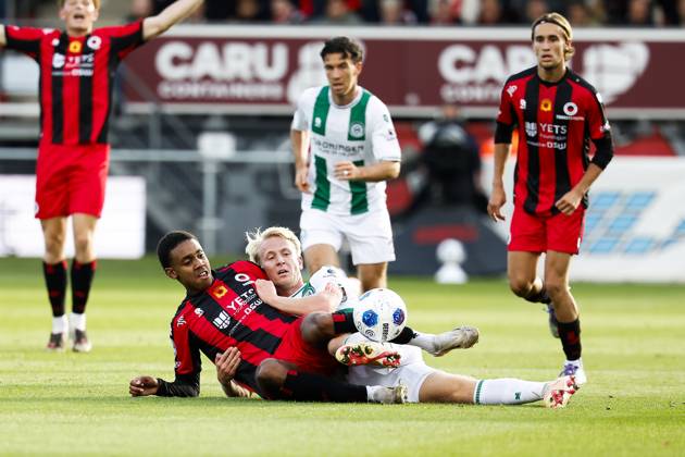 ROTTERDAM - (lr) David Garden of Excelsior Rotterdam, Thijmen Blokzijl of FC Groningen during the Dutch Eredivisie match between Excelsior and FC Groningen at Woudestein Stadium on October 11, 2026 in Rotterdam, the Netherlands. BAS CZERWINSKI ANP Eredivisie 2026 27 xVIxANPxSportx xxANPxIVx 572142084 originalFilename: 572142084.jpg