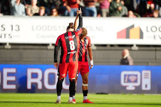 ROTTERDAM , 11-10-2026 , Stadium Woudestein , season 2026 2027 , Dutch Eredivisie football , match between Excelsior Rotterdam and FC Groningen , picture shows Excelsior Rotterdam Player Irakli Egoyan , Excelsior Rotterdam Player Lennard Hartjes Excelsior - Groningen  x208173140x Copyright: