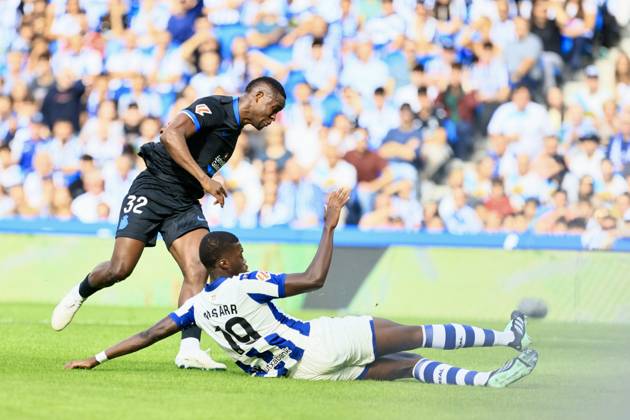 ESP: LaLiga EASports Real Sociedad - RC Deportivo La Coruna Bil Nsongo of RC Deportivo and Mamadou Sarr of Real Sociedad during LaLiga EA Sports match between Real Sociedad - RC Deportivo played at Anoeta Stadium in Gipuzcoa on October 11, 2026 in Spain Spain Futbol Copyright: xAgenciaxLOFx