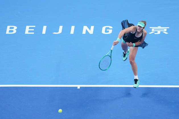 (261011) -- BEIJING, Oct. 11, 2026 -- Mirra Andreeva serves during the women s singles final between Zheng Qinwen of China and Mirra Andreeva of Russia at 2026 China Open tennis tournament in Beijing, China, Oct. 11, 2026. ) (SP)CHINA-BEIJING-TENNIS-CHINA OPEN-WOMEN S SINGLES-FINAL (CN) JuxHuanzong 