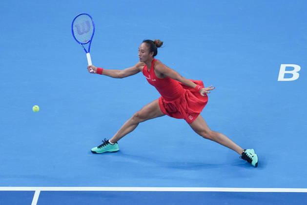 (261011) -- BEIJING, Oct. 11, 2026 -- Zheng Qinwen hits a return during the women s singles final between Zheng Qinwen of China and Mirra Andreeva of Russia at 2026 China Open tennis tournament in Beijing, China, Oct. 11, 2026. ) (SP)CHINA-BEIJING-TENNIS-CHINA OPEN-WOMEN S SINGLES-FINAL (CN) JuxHuanzong 