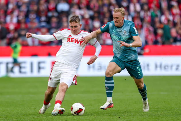 2026.10.11, xkwix, Fußball, Bundesliga, 1. FC Köln - Borussia Mönchengladbach, RheinEnergieSTADION, 5.Spieltag, Saison 2026 2027: Isac Lidberg (Borussia Moenchengladbach 3) im Zweikampf gegen Isak Johannesson (1. FC Koeln 8) DFB regulations prohibit any use of photographs as image sequences and or quasi-video. Photo: xKamilxWilkowskixPressefotoKochx Nordrhein-Westfalen Deutschland
