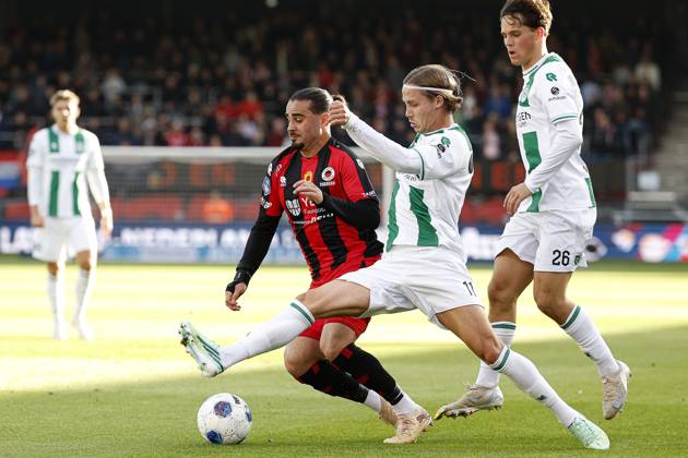 ROTTERDAM - (lr) Irakli Yegoian of Excelsior Rotterdam, Jacob Ondrejka of FC Groningen, Thom van Bergen of FC Groningen during the Dutch Eredivisie match between Excelsior and FC Groningen at Woudestein Stadium on October 11, 2026 in Rotterdam, the Netherlands. BAS CZERWINSKI ANP Eredivisie 2026 27 xVIxANPxSportx xxANPxIVx 572144081 originalFilename: 572144081.jpg