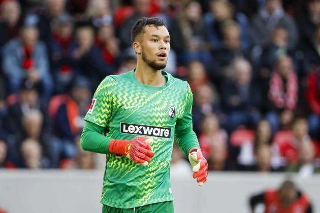Mio Backhaus (SC Freiburg, 01) , Deutschland, Fussball, 1. Bundesliga, 5.Spieltag, 2026 2027, SC Freiburg vs. FC Schalke 04, 11.10.2026, Freiburg im Breisgau Europa-Park Stadion Deutschland Copyright: xGrantxHubbsx