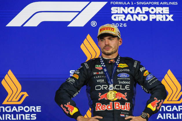 Max Verstappen wins 2026 Formula 1 Singapore Grand Prix SINGAPORE - OCT 11: Red Bull Racing driver Max Verstappen celebrates on the podium after winning the Formula 1 Singapore Grand Prix at the Marina Bay Street Circuit in Singapore on October 11, 2026. Daniel Ceng Anadolu Singapore Singapore. Editorial use only. Please get in touch for any other usage. Copyright: x2026xAnadoluxDanielxCengx
