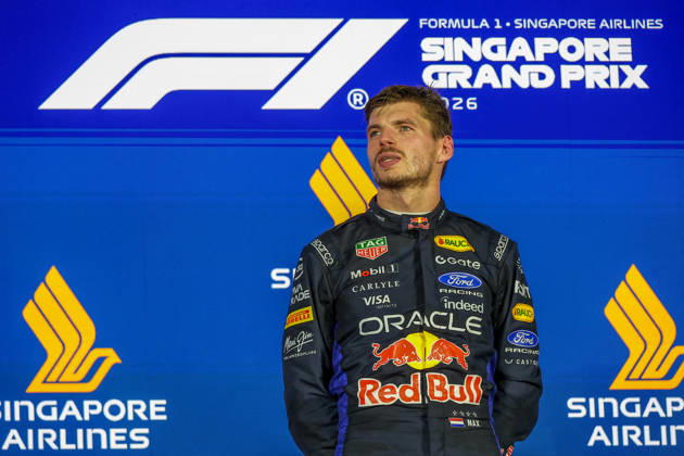 Max Verstappen wins 2026 Formula 1 Singapore Grand Prix SINGAPORE - OCT 11: Red Bull Racing driver Max Verstappen during a Netherlands national anthem ceremony on the podium after winning the Formula 1 Singapore Grand Prix at the Marina Bay Street Circuit in Singapore on October 11, 2026. Daniel Ceng Anadolu Singapore Singapore. Editorial use only. Please get in touch for any other usage. Copyright: x2026xAnadoluxDanielxCengx