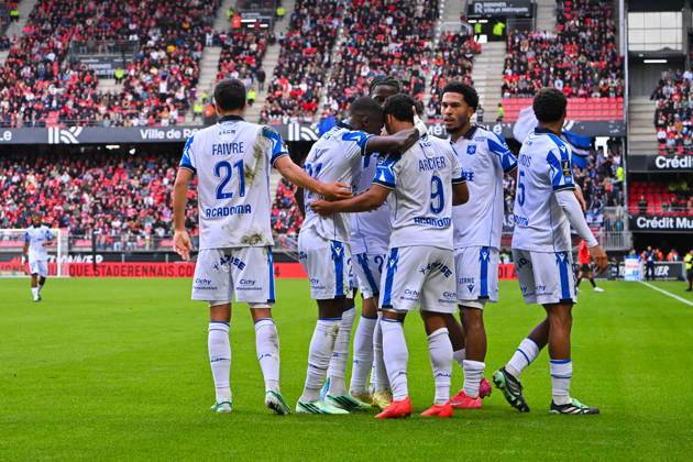 Stade Rennais FC v AJ Auxerre - Ligue 1 McDonald s 2026 2027 Naouirou AHAMADA, Danny NAMASO and Cameron ARCHER of AJ Auxerre celebrate after scores during Ligue 1 McDonald s match between Rennes and Auxerre at Roazhon Park on October 11, 2026 in Rennes, France. Rennes France  Copyright: xIconxSportx 776573388