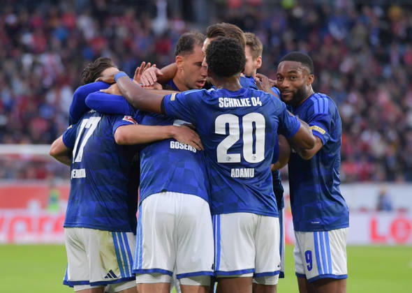 11.10.2026, xblx, Fussball 1.Bundesliga, SC Freiburg - FC Schalke 04 v.l. Adrian Gantenbein (FC Schalke 04), Goal scored, Tor zum 1:1, celebrate the goal, Torjubel , Jubel, jubeln, jubelt, (DFL DFB REGULATIONS PROHIBIT ANY USE OF PHOTOGRAPHS as IMAGE SEQUENCES and or QUASI-VIDEO) Freiburg