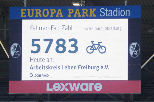 1. Bundesliga: SC Freiburg vs FC Schalke 04, 11.10.2026 Fahhrad-Fan-Zahl - Jobrad - 5783 â‚¬ werden gespendet an Arbeitskreis Leben Freiburg e.V. 1. Bundesliga: SC Freiburg vs FC Schalke 04, Europa-Park-Stadion, 11.10.2026 DFB DFL REGULATIONS PROHIBIT ANY USE OF PHOTOGRAPHS AS IMAGE SEQUENCES AND OR QUASI-VIDEO. Copyright: xBEAUTIFULxSPORTS Boscox