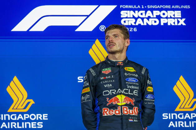 Max Verstappen wins 2026 Formula 1 Singapore Grand Prix SINGAPORE - OCT 11: Red Bull Racing s Max Verstappen celebrates on the podium, after winning the Formula 1 Singapore Grand Prix at the Marina Bay Street Circuit in Singapore on October 11, 2026. Daniel Ceng Anadolu Singapore Singapore. Editorial use only. Please get in touch for any other usage. Copyright: x2026xAnadoluxDanielxCengx