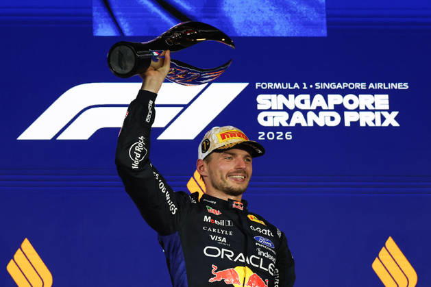 Max Verstappen wins 2026 Formula 1 Singapore Grand Prix SINGAPORE - OCT 11: Red Bull Racing s Max Verstappen celebrates on the podium, after winning the Formula 1 Singapore Grand Prix at the Marina Bay Street Circuit in Singapore on October 11, 2026. Daniel Ceng Anadolu Singapore Singapore. Editorial use only. Please get in touch for any other usage. Copyright: x2026xAnadoluxDanielxCengx