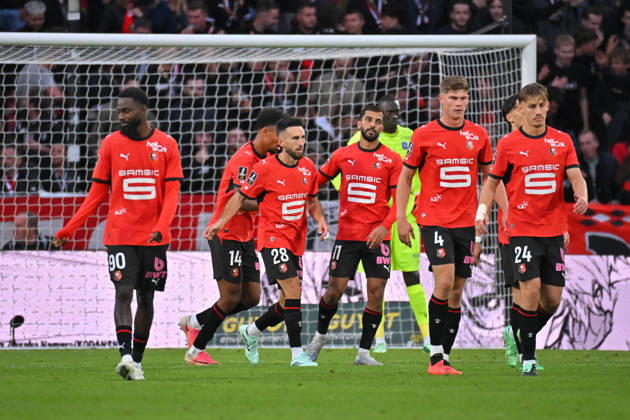 Stade Rennais FC v AJ Auxerre - Ligue 1 McDonald s 2026 2027 Adrien THOMASSON of Stade Rennais , Mousa Al-TAMARI of Stade Rennais FC , Charlie CRESSWELL of Stade Rennais and Anthony ROUAULT of Stade Rennais FC celebrate after scores during Ligue 1 McDonald s match between Rennes and Auxerre at Roazhon Park on October 11, 2026 in Rennes, France. Rennes France  Copyright: xIconxSportx 776573388