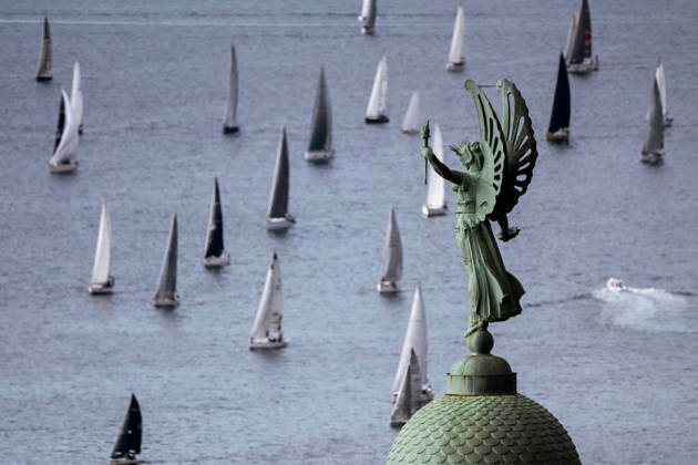 Barcolana 58 Regatta in Trieste TRIESTE, ITALY - OCTOBER 11: Boats are seen while passing the Victory Lighthouse in Trieste, Italy on October 11, 2026. The 58th edition of the Barcolana sailing regatta was held in the Gulf of Trieste, where 1,885 professional and amateur sailing boats competed in the largest sailing competition in the world. The Barcolana Autumn Cup was won by Furio Benussi aboard ARCA SGR with a time of 1 hour, 5 minutes, and 9 seconds. Valeria Ferraro Anadolu Trieste Spain. Editorial use only. Please get in touch for any other usage.  Copyright: x2026xAnadoluxValeriaxFerrarox