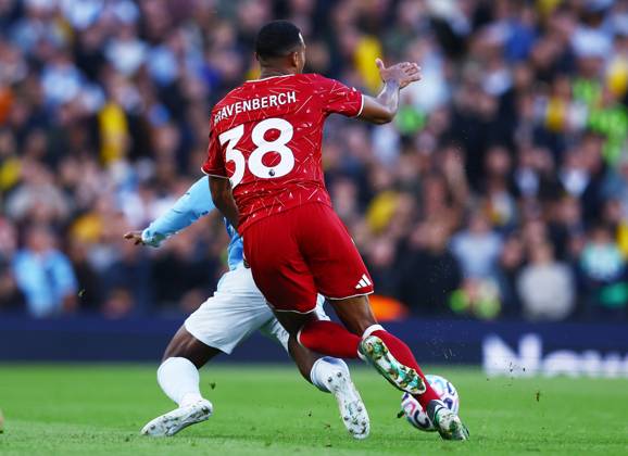 Ryan Gravenberch of Liverpool second yellow card foul on Jeremy Doku of Manchester City Liverpool v Manchester City, Premier League, Football, Anfield, Liverpool, UK - 11 Oct 2026Liverpool Anfield United Kingdom EDITORIAL USE ONLY No use with unauthorised audio, video, data, fixture lists, club league logos or live services. Online in-match use limited to 120 images, no video emulation. No use in betting, games or single club league player publications. Copyright: xMattxWest Shutterstockx 17210728ab