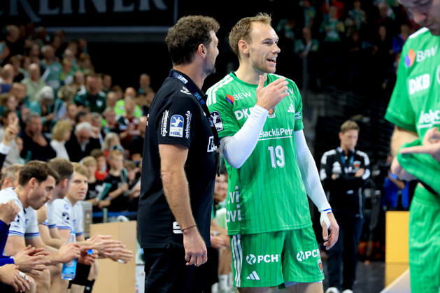11.10.2026, GER Deutschland, Handball, 1.Bundesliga, 27.08.2026, Saison 2026 2027, Berlin, Fuechse Berlin vs TBV Lemgo Lippe Mathias Gidsel ( Fuechse Berlin 19 ), Trainer Florian Kehrmann ( Lemgo ) nordphoto GmbH Engler Berlin Max-Schmeling-Halle Berlin Deutschland Copyright: xNordphotox xEnglerx