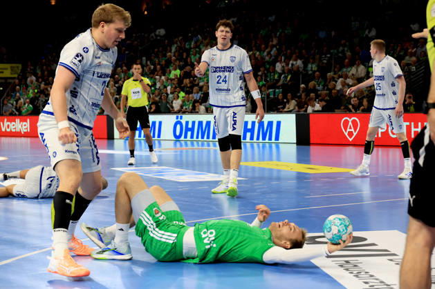 11.10.2026, GER Deutschland, Handball, 1.Bundesliga, 27.08.2026, Saison 2026 2027, Berlin, Fuechse Berlin vs TBV Lemgo Lippe Mathias Gidsel ( Fuechse Berlin 19 ), Lukas Hutecek ( Lemgo 2 ) nordphoto GmbH Engler Berlin Max-Schmeling-Halle Berlin Deutschland Copyright: xNordphotox xEnglerx