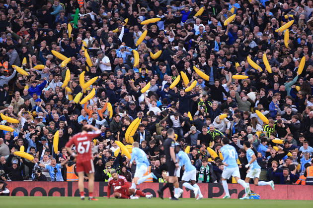 Liverpool v Manchester City 11th October 2026 - Premier League - Liverpool v Manchester City - Manchester City fans celebrate Erling Haaland™s goal with inflatable bananas - Photo: Simon Stacpoole Offside. Liverpool UK Copyright: xSimonxStacpoolexOffside