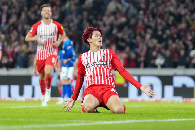 Keisuke Goto (SC Freiburg, 42) Torjubel, Emotionen, Torschuss, Abschluss, Torerfolg, Tor, Treffer , Deutschland, Fussball, 1. Bundesliga, 5.Spieltag, 2026 2027, SC Freiburg vs. FC Schalke 04, 11.10.2026, Europa-Park Stadion, Freiburg Freiburg Europa-Park Stadion Baden-Württemberg Deutschland Copyright: xArnexAmbergx