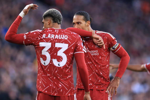 Liverpool v Manchester City 11th October 2026 - Premier League - Liverpool v Manchester City - Ronald Araujo and Virgil van Dijk of Liverpool - Photo: Simon Stacpoole Offside. Liverpool UK Copyright: xSimonxStacpoolexOffside