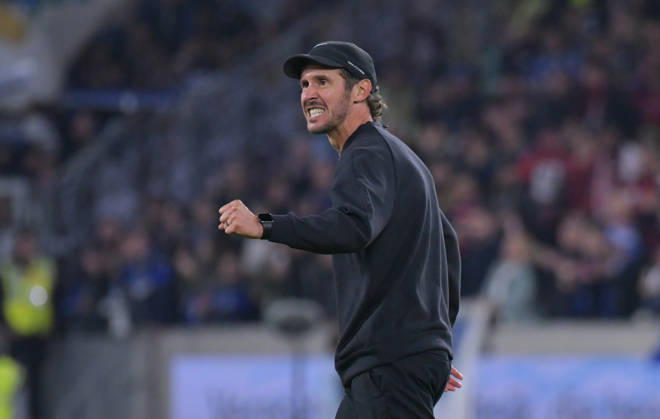 11.10.2026, xblx, Fussball 1.Bundesliga, SC Freiburg - FC Schalke 04 v.l. Trainer Julian Schuster (SC Freiburg), feiert feiern den Sieg (DFL DFB REGULATIONS PROHIBIT ANY USE OF PHOTOGRAPHS as IMAGE SEQUENCES and or QUASI-VIDEO) Freiburg