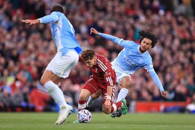 Sport Bilder des Tages Liverpool v Manchester City 11th October 2026 - Premier League - Liverpool v Manchester City - Victor Munoz of Liverpool is fouled by Ayyoub Bouaddi of Manchester City - Photo: Simon Stacpoole Offside. Liverpool UK Copyright: xSimonxStacpoolexOffside