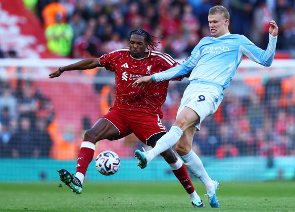 Erling Haaland of Manchester City and Jeremy Jacquet of Liverpool Liverpool v Manchester City, Premier League, Football, Anfield, Liverpool, UK - 11 Oct 2026Liverpool Anfield United Kingdom EDITORIAL USE ONLY No use with unauthorised audio, video, data, fixture lists, club league logos or live services. Online in-match use limited to 120 images, no video emulation. No use in betting, games or single club league player publications. Copyright: xMattxWest Shutterstockx 17210728ax