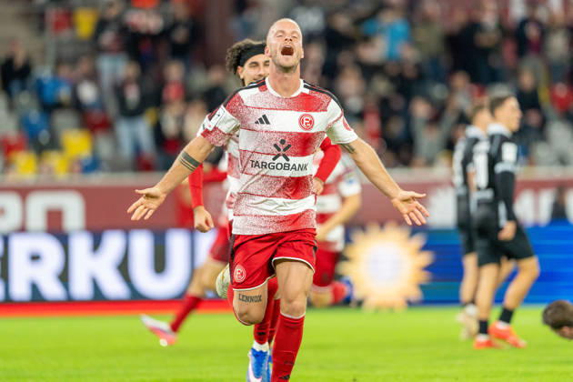 Jorrit Hendrix (Fortuna Düsseldorf, 08) Torschuetze zum 2:1, Torjubel, ausgebreitete Arme Fortuna Duesseldorf vs. SC Verl, Fussball, 3.Liga, 8.Spieltag, Saison 2026 27, 12.10.2026, DFL REGULATIONS PROHIBIT ANY USE OF PHOTOGRAPHS AS IMAGE SEQUENCES AND OR QUASI-VIDEO, Fortuna Duesseldorf vs. SC Verl, Fussball, 3.Liga, 8.Spieltag, Saison 2026 27, 12.10.2026 Düsseldorf Copyright: xEibner-Pressefoto LukasxBaldygax EP_LBA