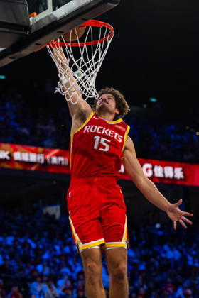 (261011) -- MACAO, Oct. 11, 2026 -- Reed Sheppard of Houston Rockets dunks during the 2026-2027 NBA, Basketball Herren, USA preseason game between Dallas Mavericks and Houston Rockets in Macao, south China, on Oct. 11, 2026. ) (SP)CHINA-MACAO-BASKETBALL-NBA PRESEASON-ROCKETS VS MAVERICKS (CN) CheongxKamxKa 