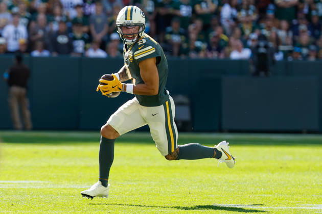 NFL, American Football Herren, USA 2026: Bears Vs Packers OCT 11 Oct 11, 2026; Green Bay, WI, USA; Green Bay Packers wide receiver Christian Watson (9) runs after making a catch during NFL game action against the Chicago Bears at Lambeau Field. Mandatory Credit: Darren Lee-Cal Media (Credit Image: Â Darren Lee Cal Sport Media) Green Bay Wi USA EDITORIAL USE ONLY Copyright: xx ZUMA-20261011_zma_c04_207.jpg DarrenxLeex csmphotothree533718