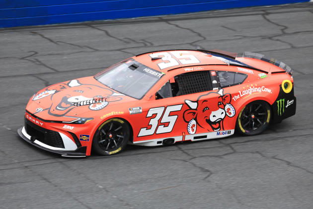 CHARLOTTE, NC - OCTOBER 11: Riley Herbst ( 35 23XI Racing The Laughing Cow Toyota) races into turn 3 during the running of the NASCAR, Motorsport, USA Cup Series Playoffs Bank of America 400 race on October 11, 2026 at Charlotte Motor Speedway in Charlotte, NC. (Photo by Jeff Robinson Icon Sportswire) AUTO: OCT 11 NASCAR Cup Series Playoffs Bank of America 400 EDITORIAL USE ONLY Icon26101112580400