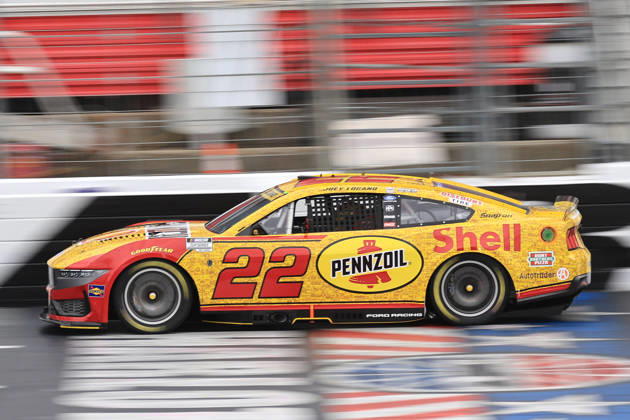 CHARLOTTE, NC - OCTOBER 11: Joey Logano ( 22 Team Penske Shell-Pennzoil Ford) races down the front stretch during the running of the NASCAR, Motorsport, USA Cup Series Playoffs Bank of America 400 race on October 11, 2026 at Charlotte Motor Speedway in Charlotte, NC. (Photo by Jeff Robinson Icon Sportswire) AUTO: OCT 11 NASCAR Cup Series Playoffs Bank of America 400 EDITORIAL USE ONLY Icon26101113849400