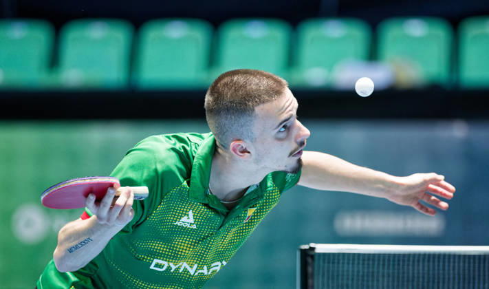 Ervinas Uzialo Lithuania (foto-ms1444) at the 2026 European Table tennis, Tischtennis Championships in Ljubljana LJUBLJANA, SLOVENIA - 12 OCTOBER 2026: Ervinas Uzialo Lithuania (foto-ms1444) in action at the European Table Tennis Championships in Stozice Arena, Ljubljana, Slovenia (Photo by Manfred Schillings) Ljubljana Stozice Arena Lisbon Slovenia