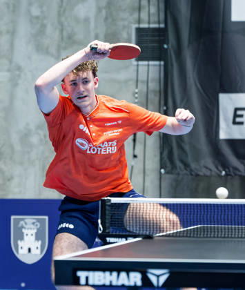 Ivan Kahn Netherlands (foto-ms1449) at the 2026 European Table tennis, Tischtennis Championships in Ljubljana LJUBLJANA, SLOVENIA - 12 OCTOBER 2026: Ivan Kahn Netherlands (foto-ms1449) in action at the European Table Tennis Championships in Stozice Arena, Ljubljana, Slovenia (Photo by Manfred Schillings) Ljubljana Stozice Arena Lisbon Slovenia