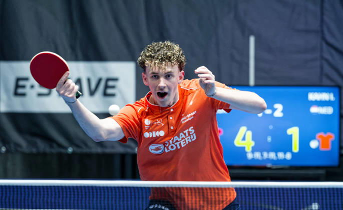 Ivan Kahn Netherlands (foto-ms1450) at the 2026 European Table tennis, Tischtennis Championships in Ljubljana LJUBLJANA, SLOVENIA - 12 OCTOBER 2026: Ivan Kahn Netherlands (foto-ms1450) in action at the European Table Tennis Championships in Stozice Arena, Ljubljana, Slovenia (Photo by Manfred Schillings) Ljubljana Stozice Arena Lisbon Slovenia