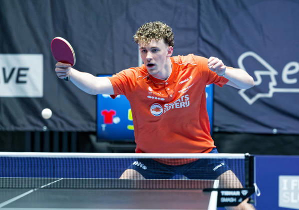 Ivan Kahn Netherlands (foto-ms1453) at the 2026 European Table tennis, Tischtennis Championships in Ljubljana LJUBLJANA, SLOVENIA - 12 OCTOBER 2026: Ivan Kahn Netherlands (foto-ms1453) in action at the European Table Tennis Championships in Stozice Arena, Ljubljana, Slovenia (Photo by Manfred Schillings) Ljubljana Stozice Arena Lisbon Slovenia
