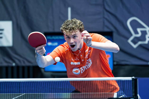 Ivan Kahn Netherlands (foto-ms1456) at the 2026 European Table tennis, Tischtennis Championships in Ljubljana LJUBLJANA, SLOVENIA - 12 OCTOBER 2026: Ivan Kahn Netherlands (foto-ms1456) in action at the European Table Tennis Championships in Stozice Arena, Ljubljana, Slovenia (Photo by Manfred Schillings) Ljubljana Stozice Arena Lisbon Slovenia