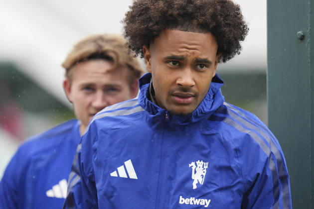 Manchester United, ManU Training, Champions League Joshua Zirkzee of Manchester United and Matthijs de Ligt of Manchester United walk out to the training pitches before the Manchester United Training Session at Carrington Training Centre, ahead of the UEFA Champions League Matchday 2 v Atletico Madrid, Manchester, England on 12 October 2026 Credit: Steve Flynn Every Second Media Editorial use only. All images are copyright Every Second Media Limited. No images may be reproduced without prior permission. Copyright: xIMAGO EveryxSecondxMediax ESM-2213-0012 StevexFlynnx xEveryxSecondxMediax