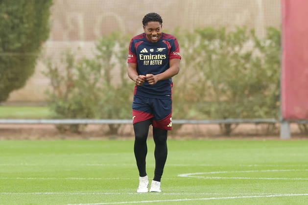 Arsenal Training & Media Conference, Champions League Myles Lewis-Skelly of Arsenal smiles during the Arsenal training session at the Arsenal FC Training Centre, ahead of UEFA Champions League Matchday 2 v Lille, London Colney, England on 12 October 2026 Credit: Tiego Grenho Every Second Media Editorial use only. All images are copyright Every Second Media Limited. No images may be reproduced without prior permission. Copyright: xIMAGO EveryxSecondxMediax ESM-2214-0011 TiegoxGrenhox xEveryxSecondxMediax