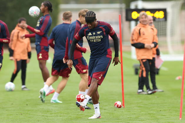 Arsenal Training & Media Conference, Champions League Noni Madueke of Arsenal football skills during the Arsenal training session at the Arsenal FC Training Centre, ahead of UEFA Champions League Matchday 2 v Lille, London Colney, England on 12 October 2026 Credit: Tiego Grenho Every Second Media Editorial use only. All images are copyright Every Second Media Limited. No images may be reproduced without prior permission. Copyright: xIMAGO EveryxSecondxMediax ESM-2214-0038 TiegoxGrenhox xEveryxSecondxMediax