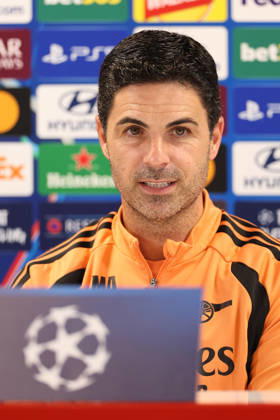 Arsenal Training & Media Conference, Champions League Arsenal Manager, Mikel Arteta during the Arsenal media conference at the Arsenal FC Training Centre, ahead of UEFA Champions League Matchday 2 v Lille, London Colney, England on 12 October 2026 Credit: Tiego Grenho Every Second Media Editorial use only. All images are copyright Every Second Media Limited. No images may be reproduced without prior permission. Copyright: xIMAGO EveryxSecondxMediax ESM-2214-0059 TiegoxGrenhox xEveryxSecondxMediax